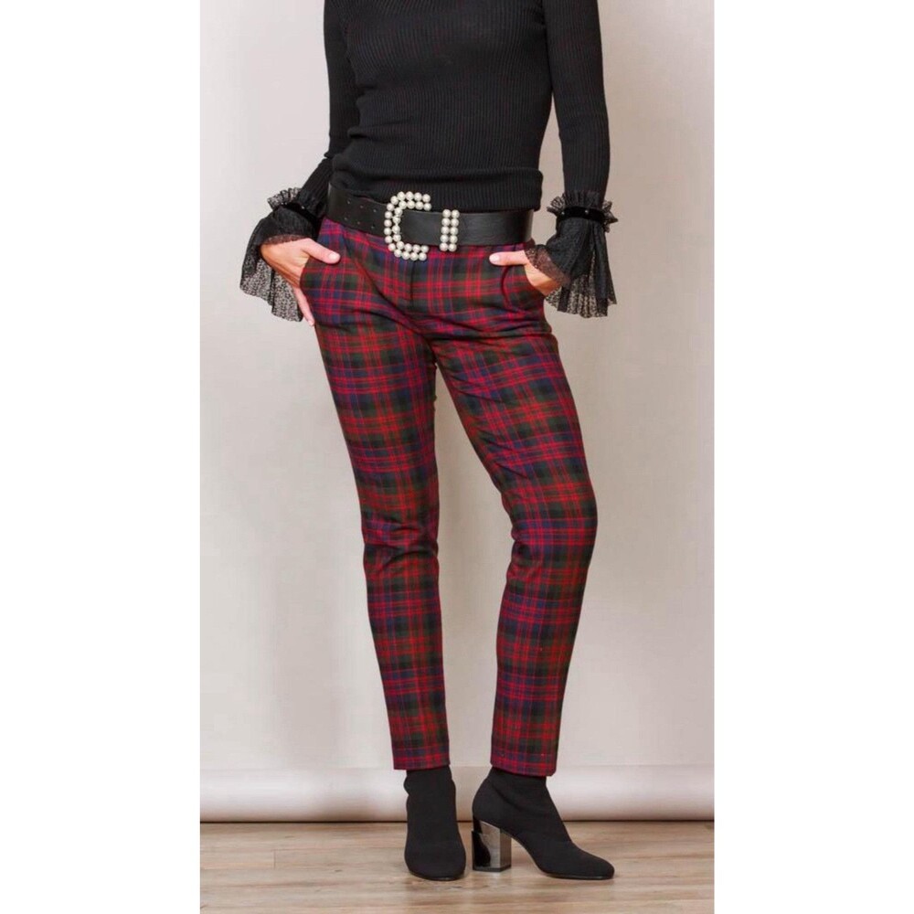 Philosophy Di Lorenzo Serafini Plaid Pants - Womens 10 Red Designer Trouser